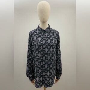 ZARA Black White Paisley Button Up Shirt Women Size L Regular Fit
